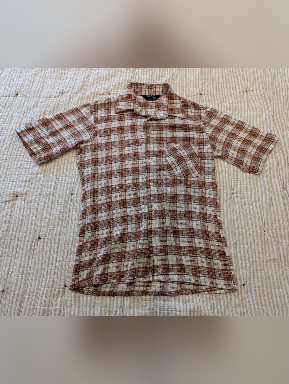 Men's Vintage JC Penny Short-Sleeve Plaid Button-Up Shirt - Brown/White